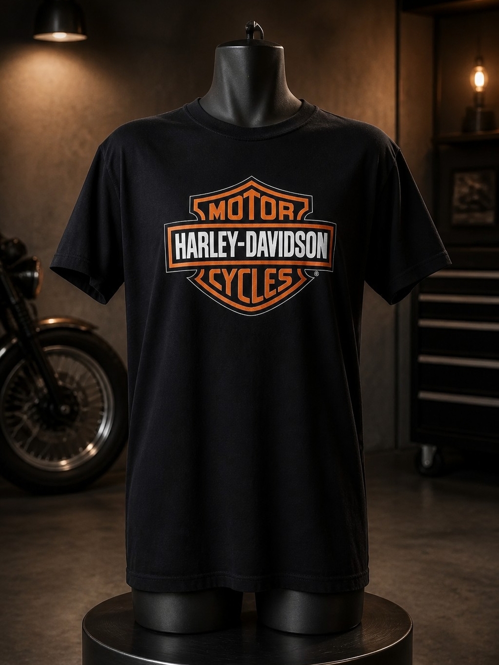Harley-Davidson Black T-Shirt with Classic  Orange and White Shield Logo Size M